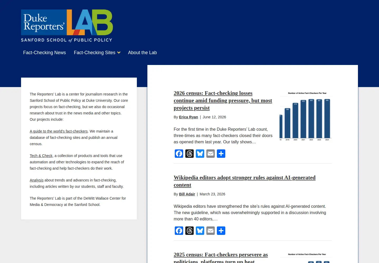 Screenshot of reporterslab.org