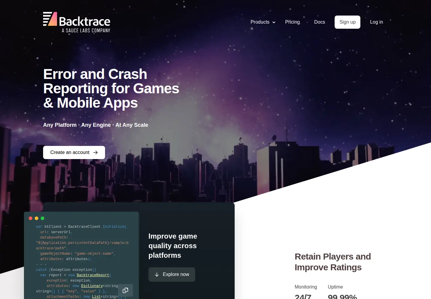 Screenshot of backtrace.io