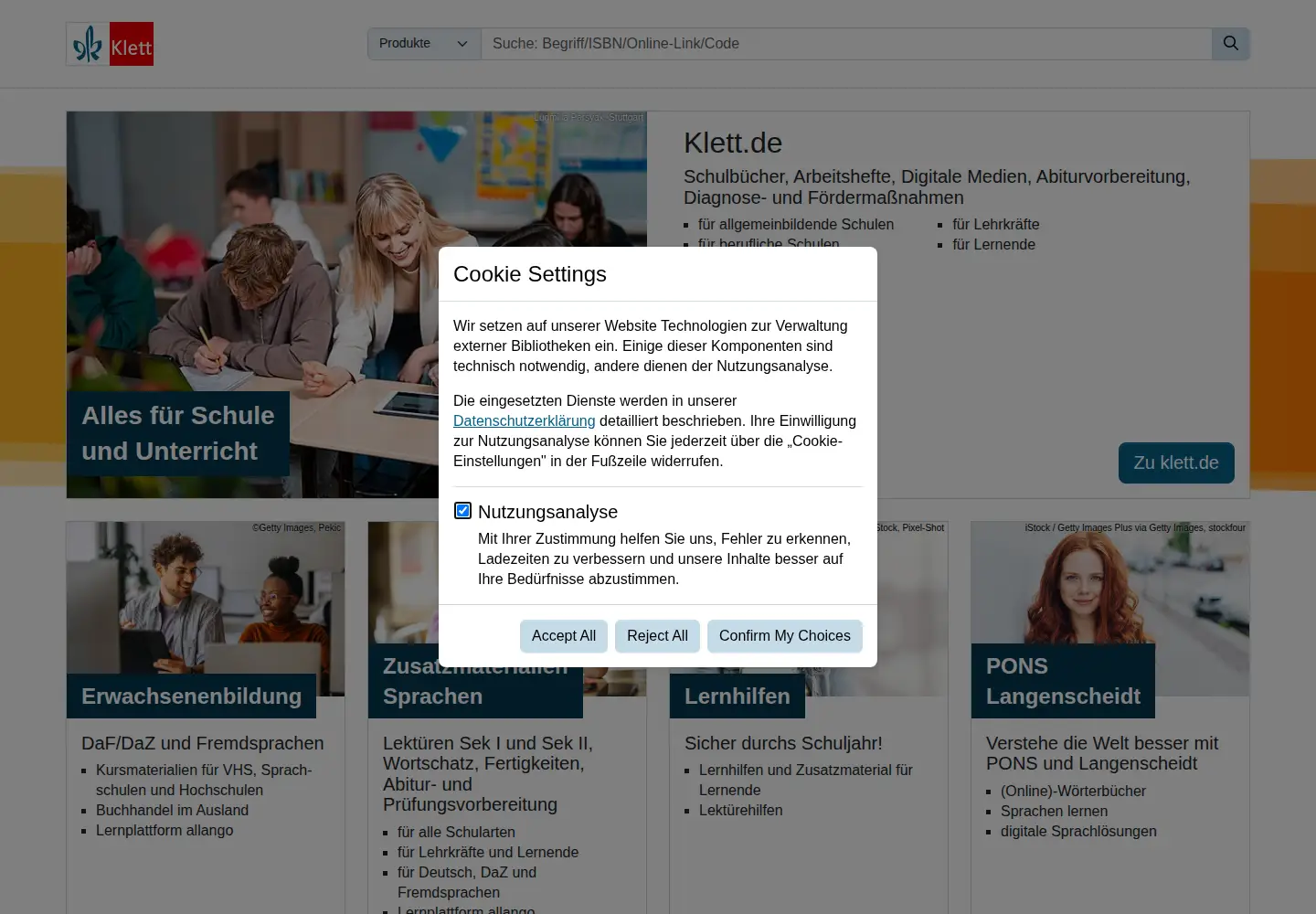Screenshot of klett.de