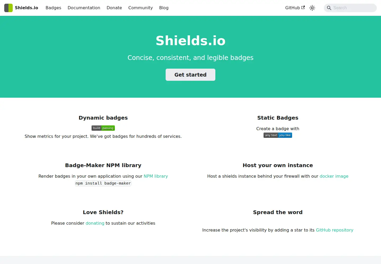 Screenshot of shields.io
