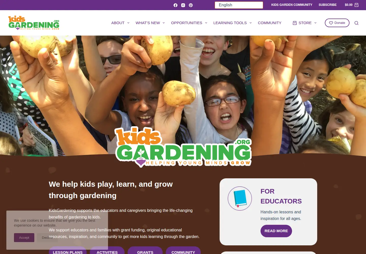 Screenshot of kidsgardening.org