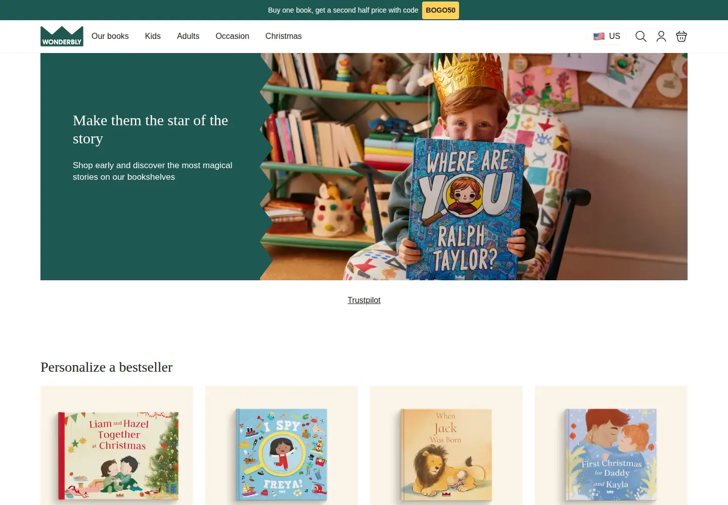 Captured homepage of wonderbly.com in the current scan