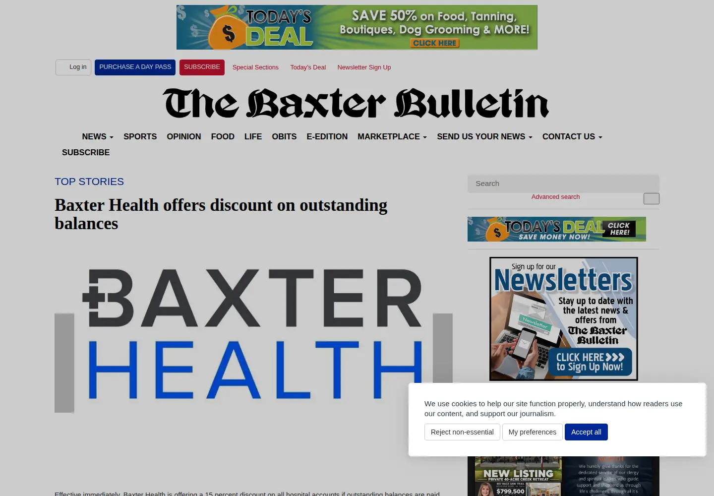 Screenshot of baxterbulletin.com