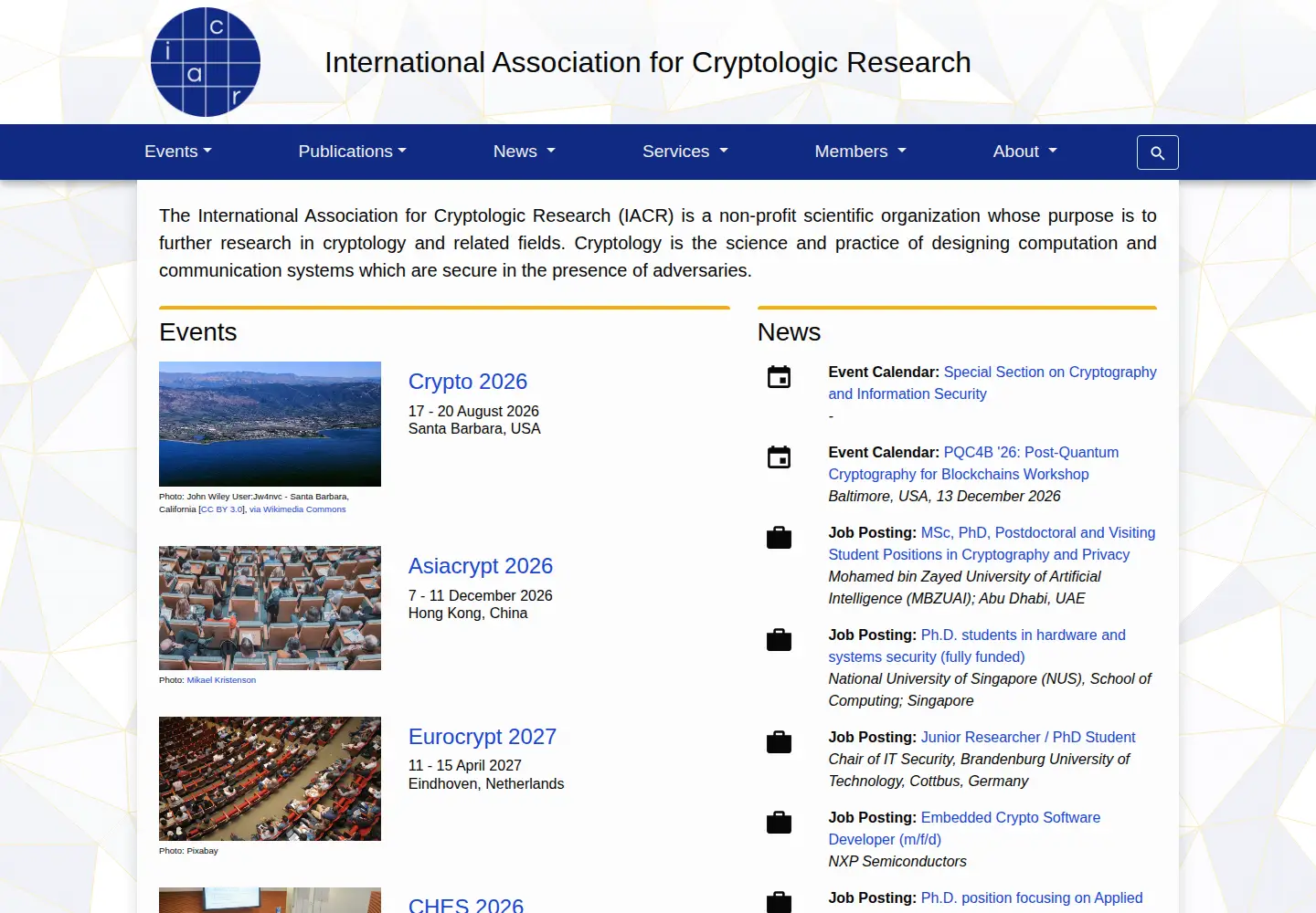 Screenshot of iacr.org