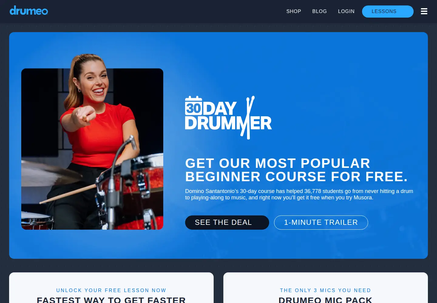 Screenshot of drumeo.com