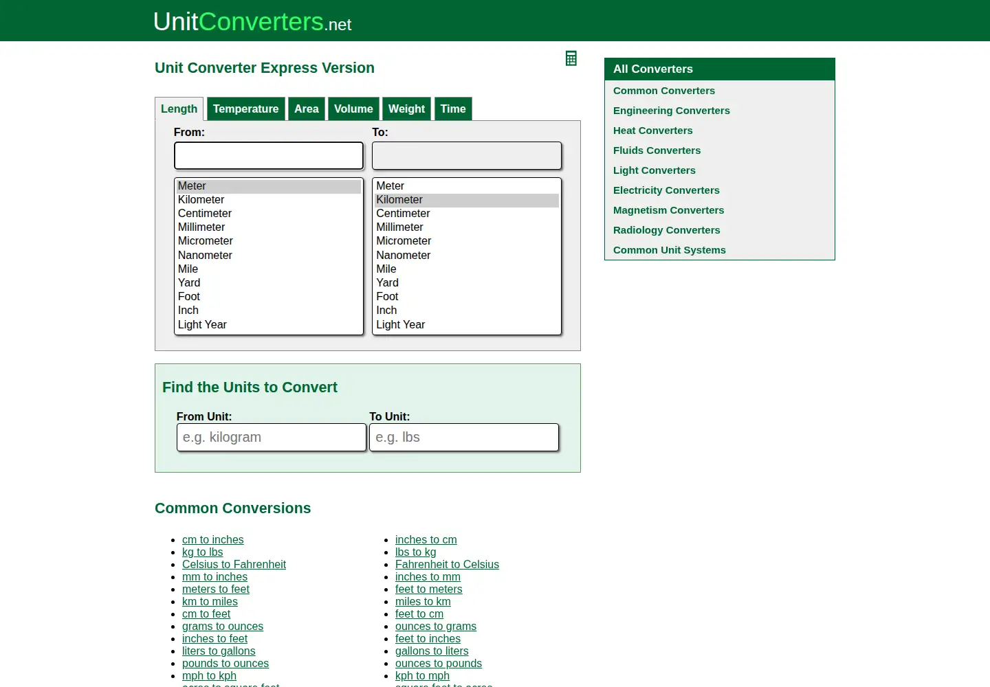 Screenshot of unitconverters.net