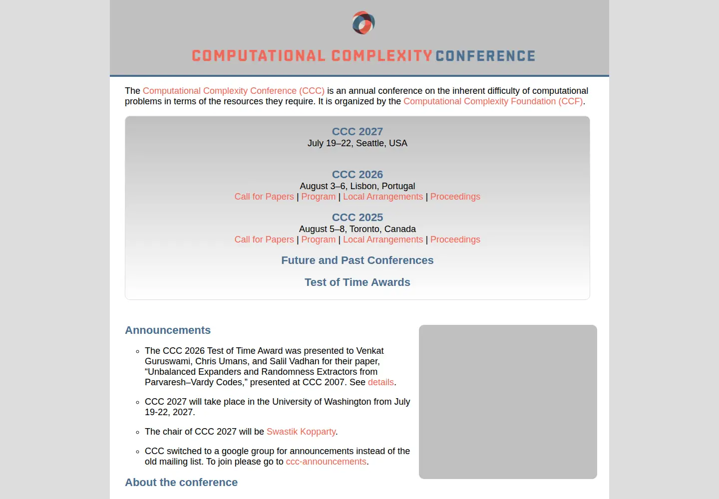Screenshot of computationalcomplexity.org