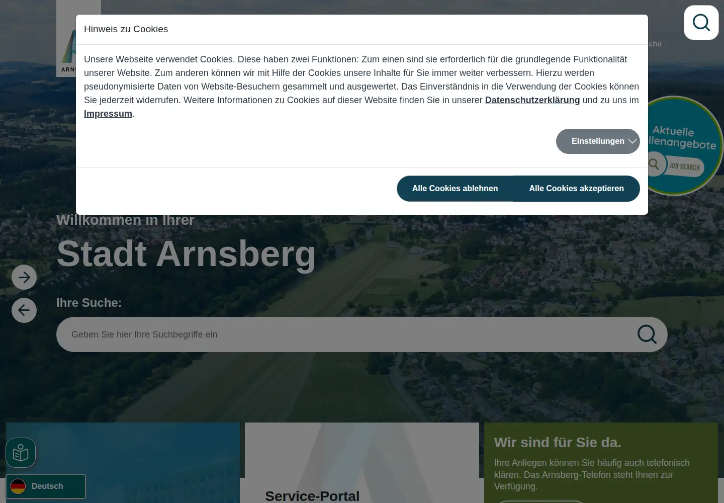 Screenshot of arnsberg.de