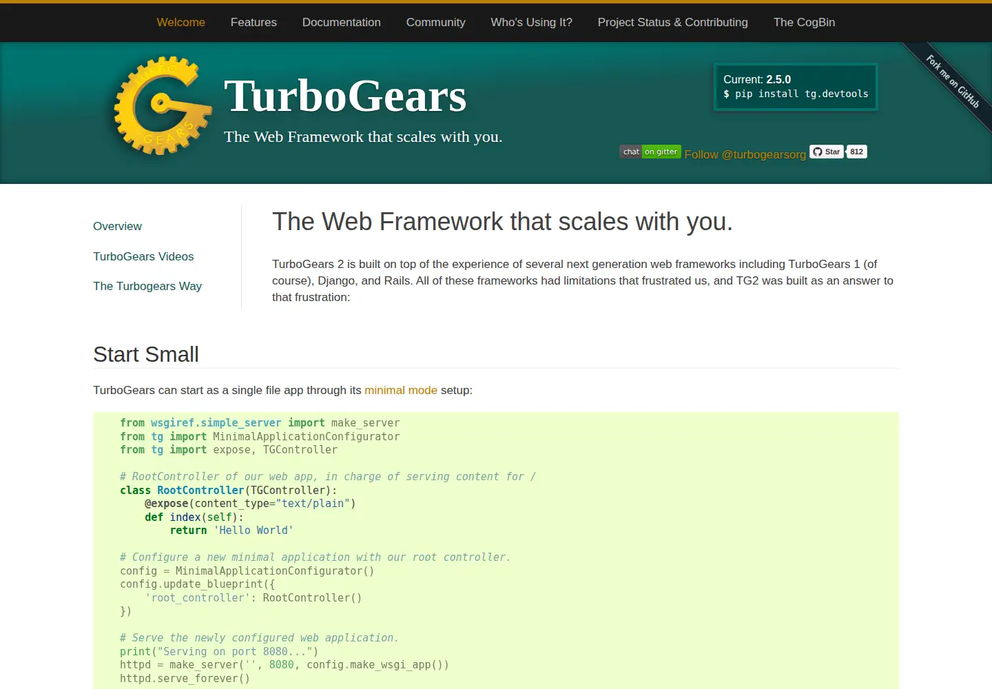 Screenshot of turbogears.org