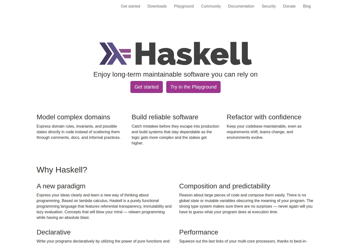 Screenshot of haskell.org