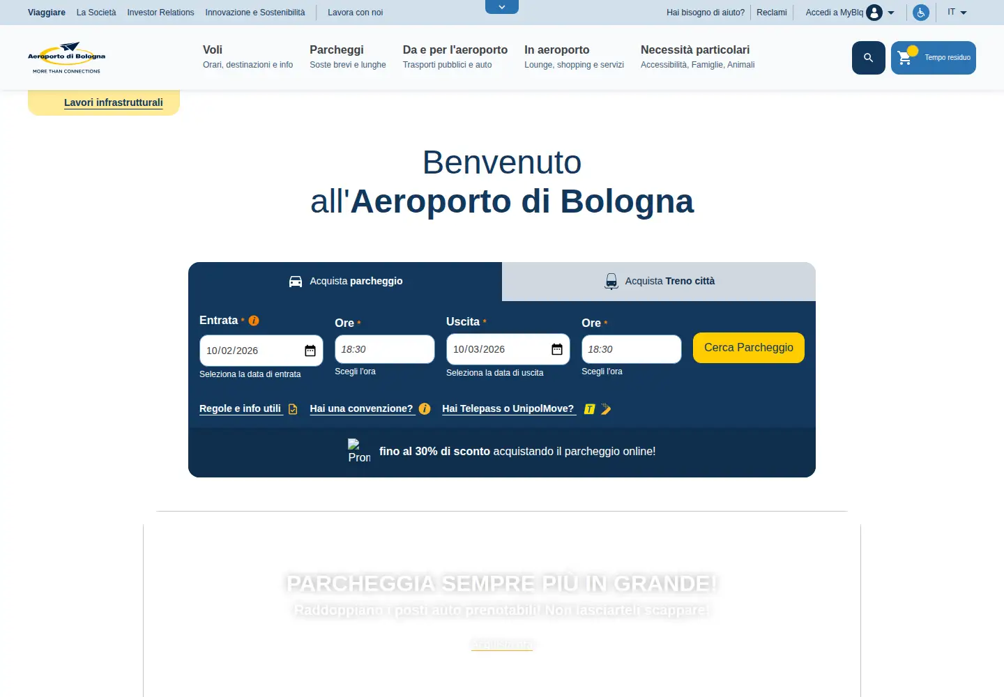 Screenshot of bologna-airport.it