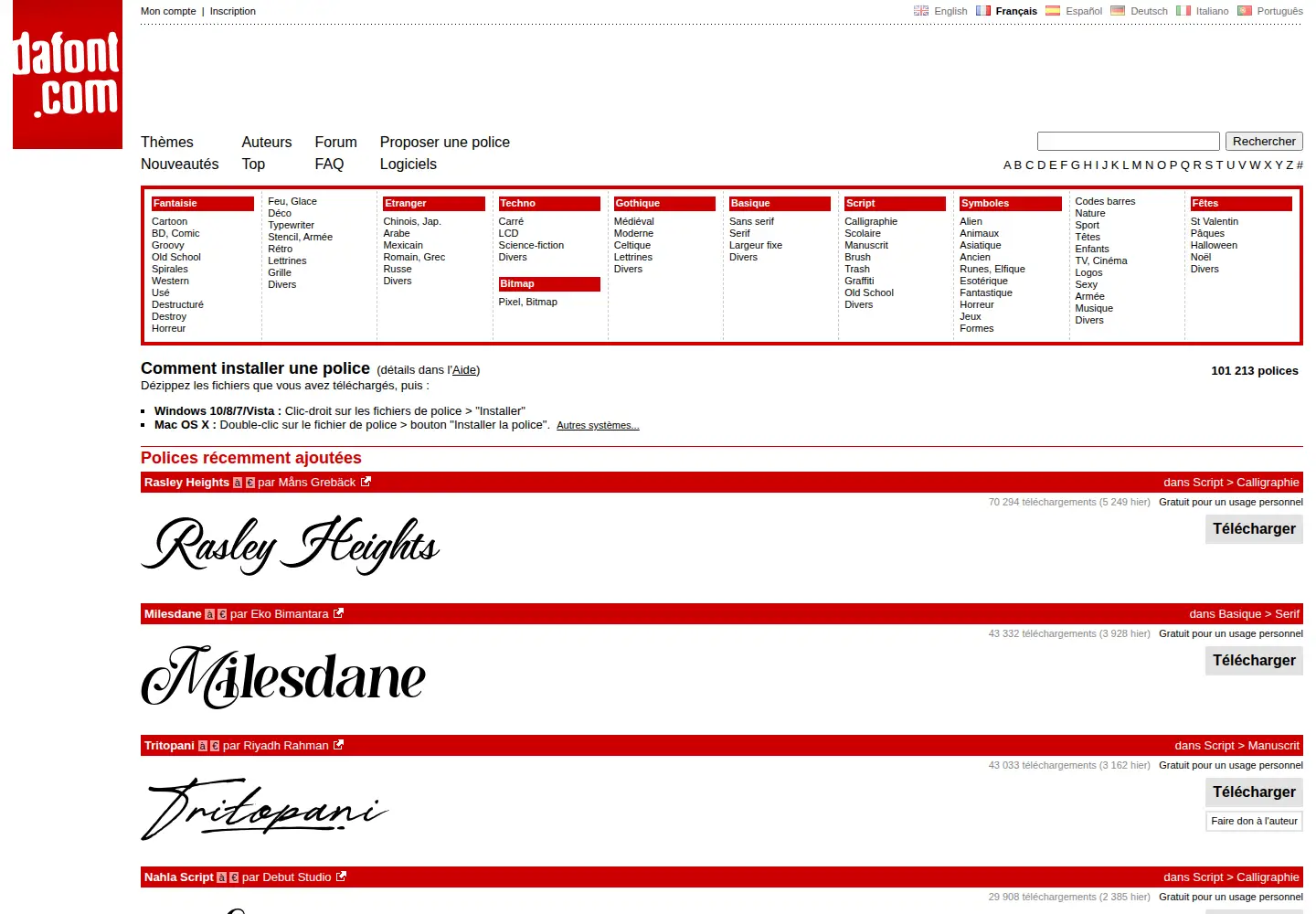 Screenshot of dafont.com