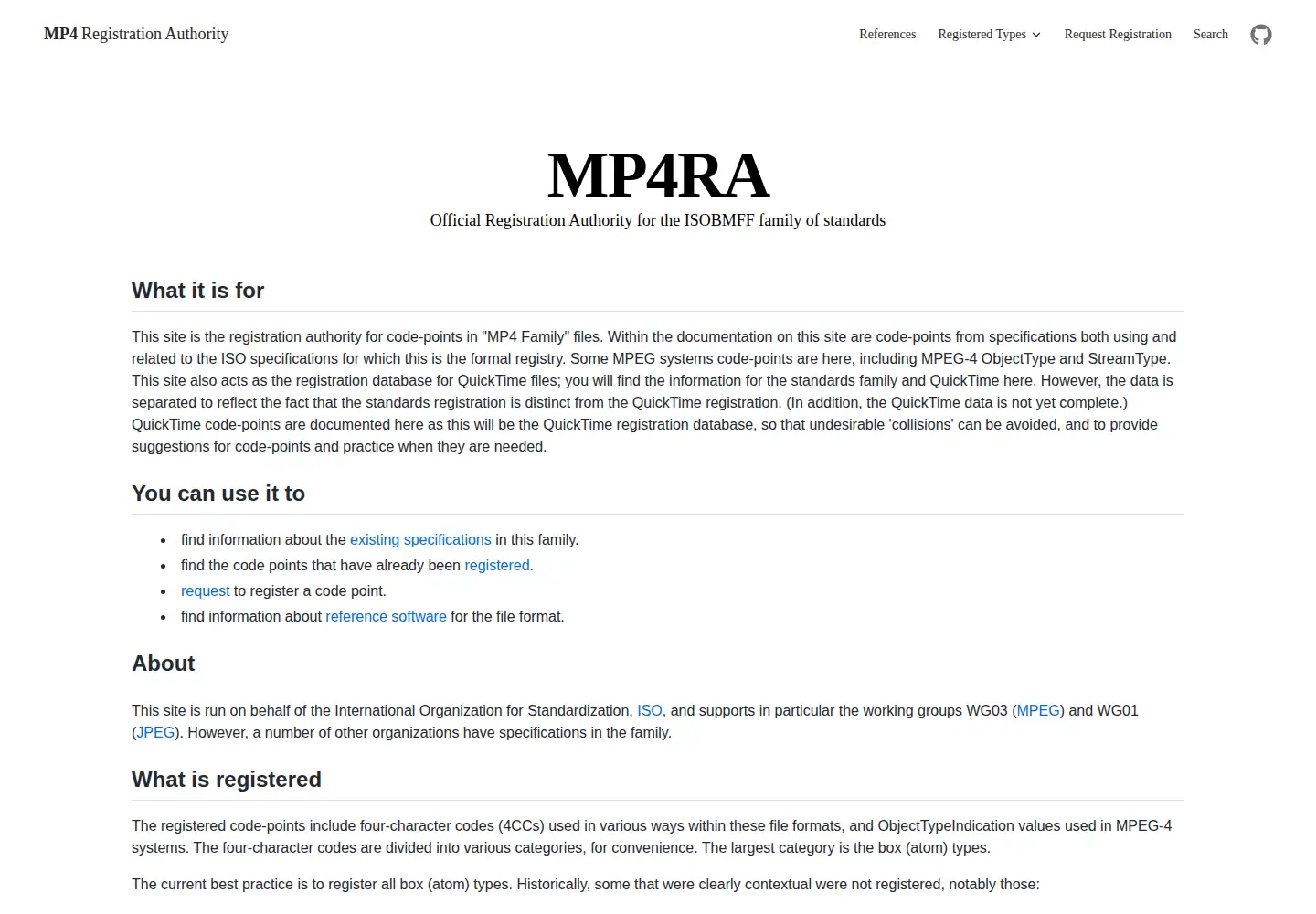 Screenshot of mp4ra.org