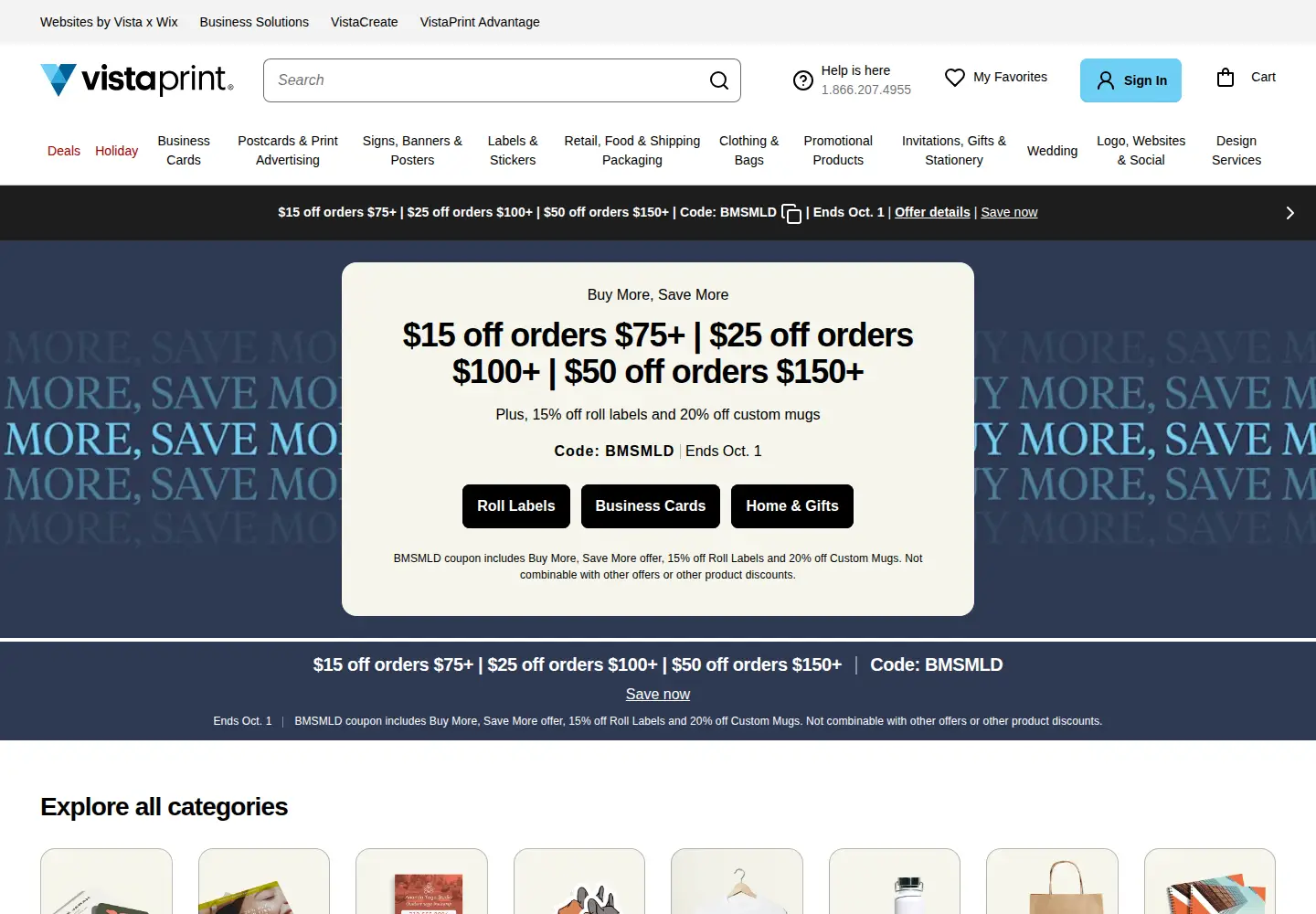 Screenshot of vistaprint.com