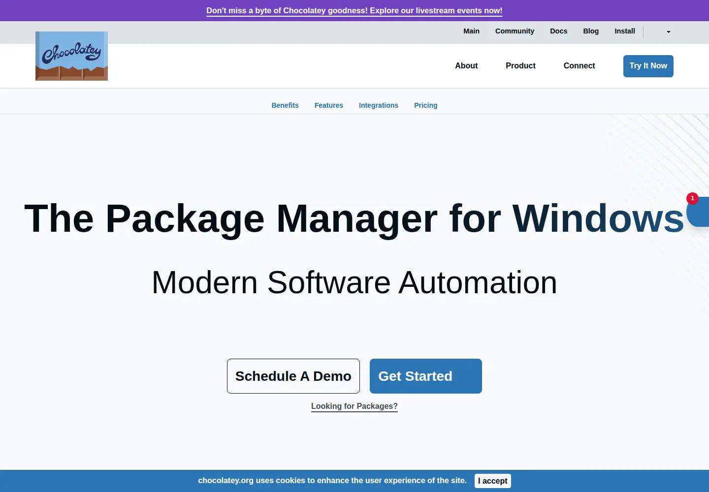 Screenshot of chocolatey.org