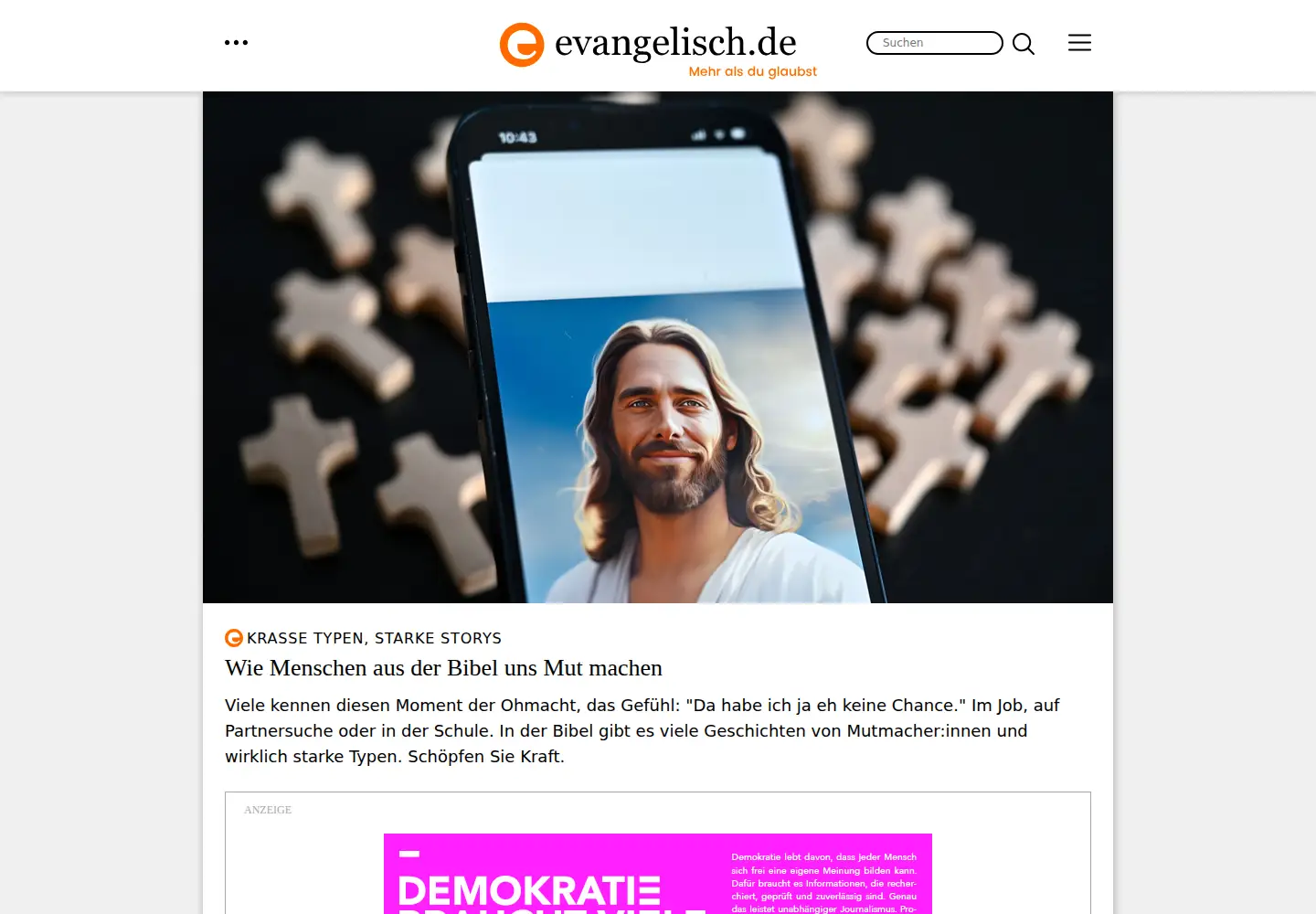 Screenshot of evangelisch.de