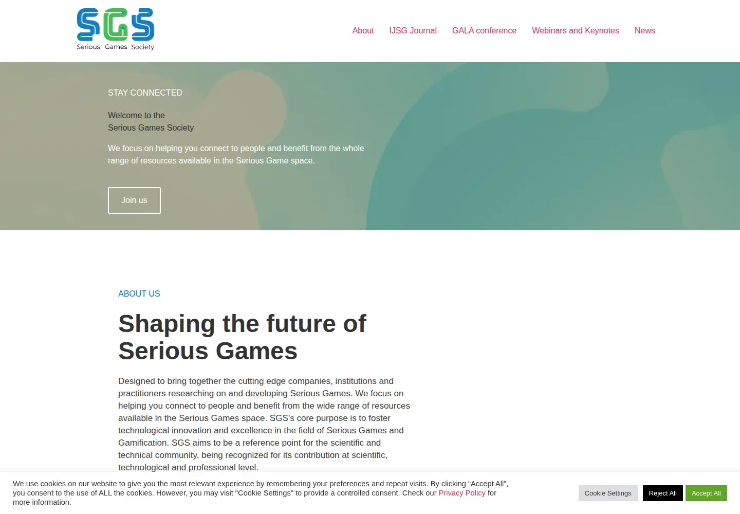 Screenshot of seriousgamessociety.org