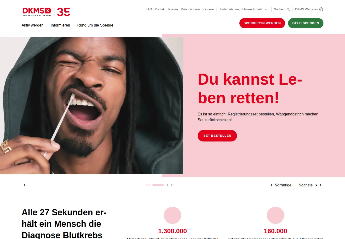 Screenshot of dkms.de