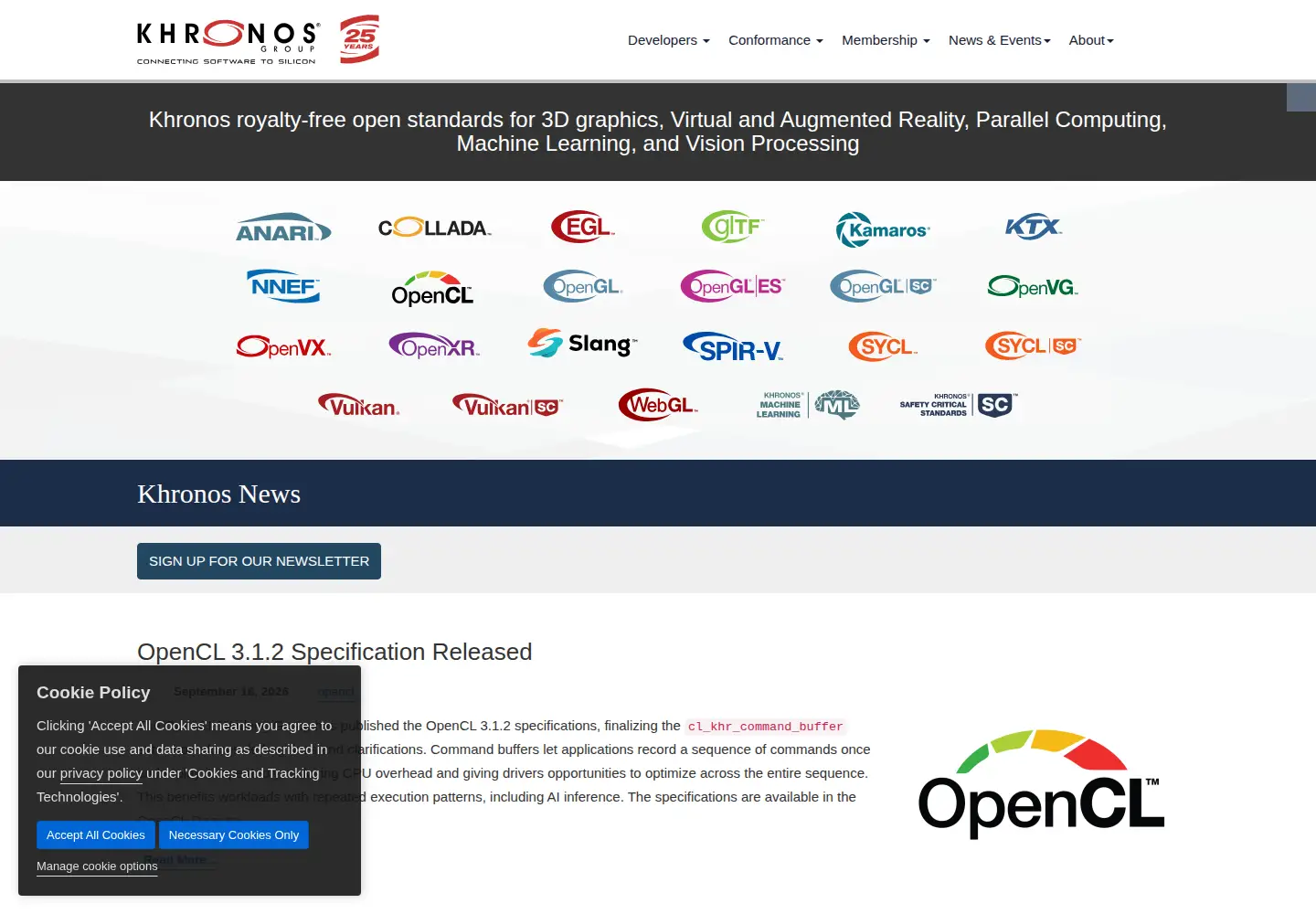 Screenshot of khronos.org
