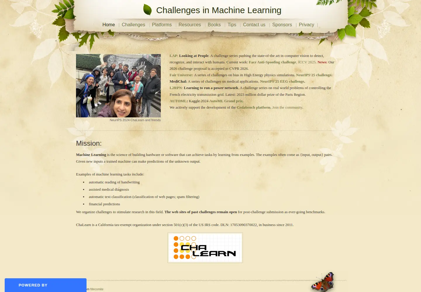 Screenshot of chalearn.org