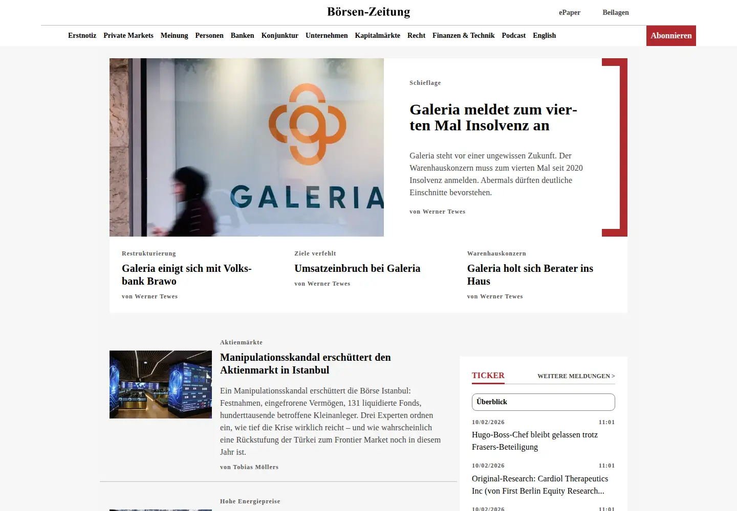 Screenshot of boersen-zeitung.de