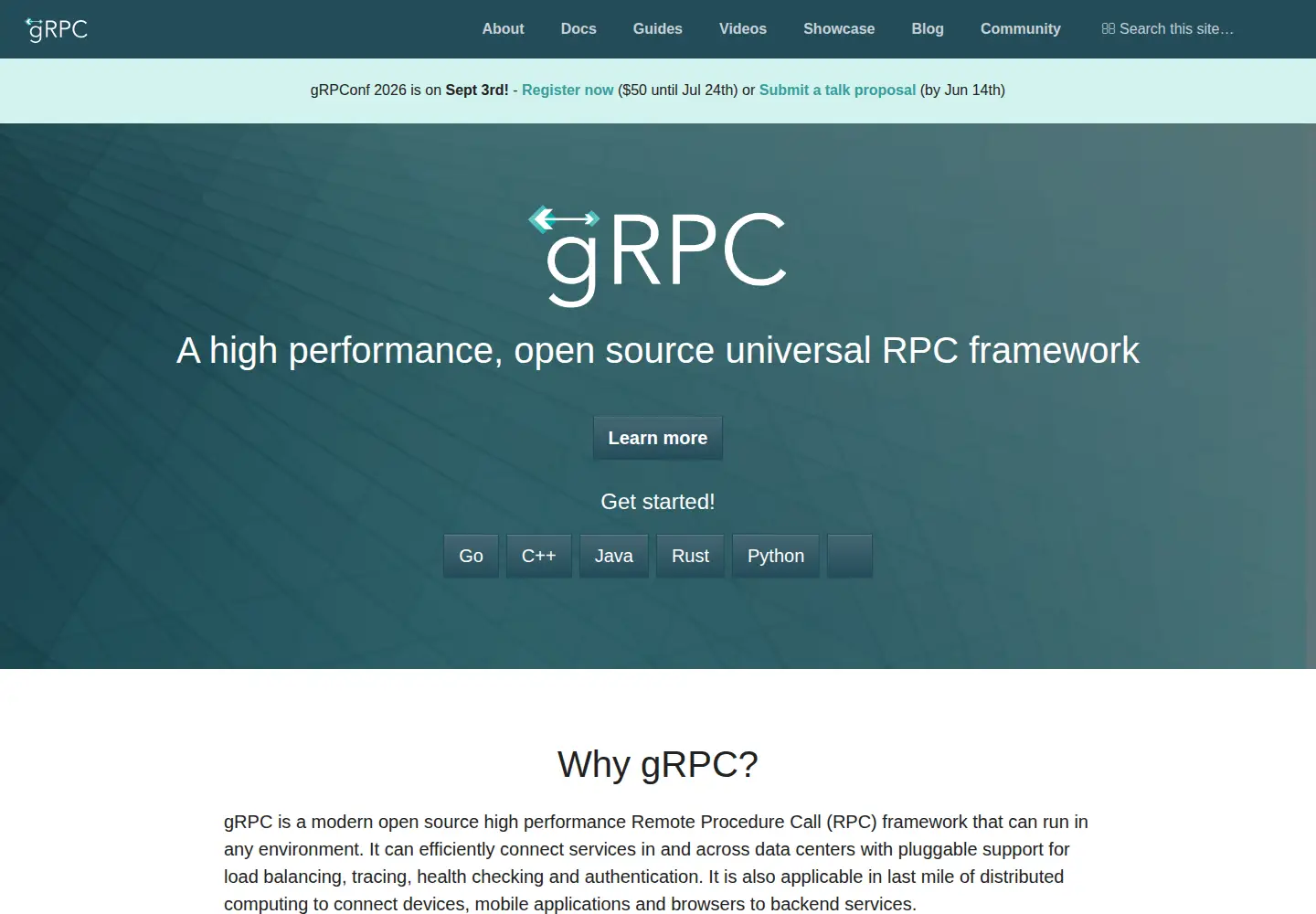 Screenshot of grpc.io