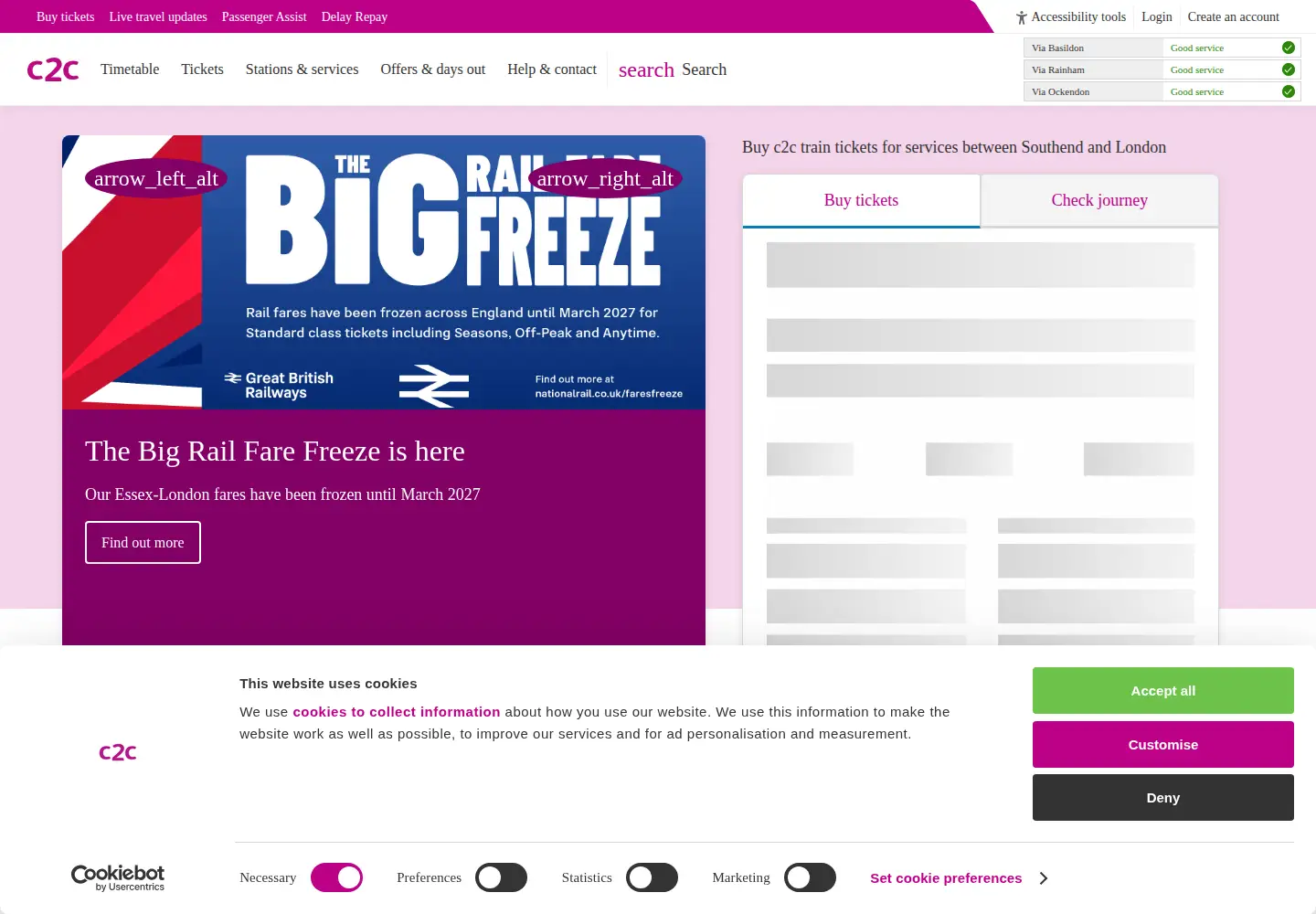 Screenshot of c2c-online.co.uk
