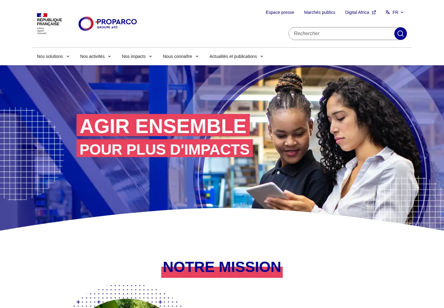 Captured homepage of proparco.fr in the current scan