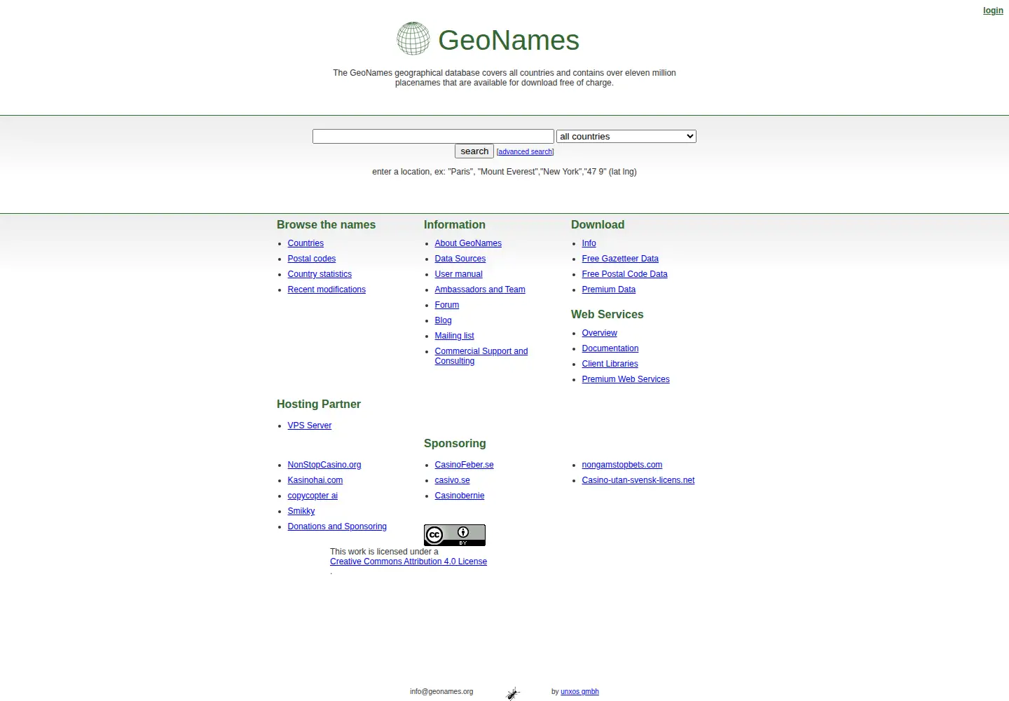 Screenshot of geonames.org