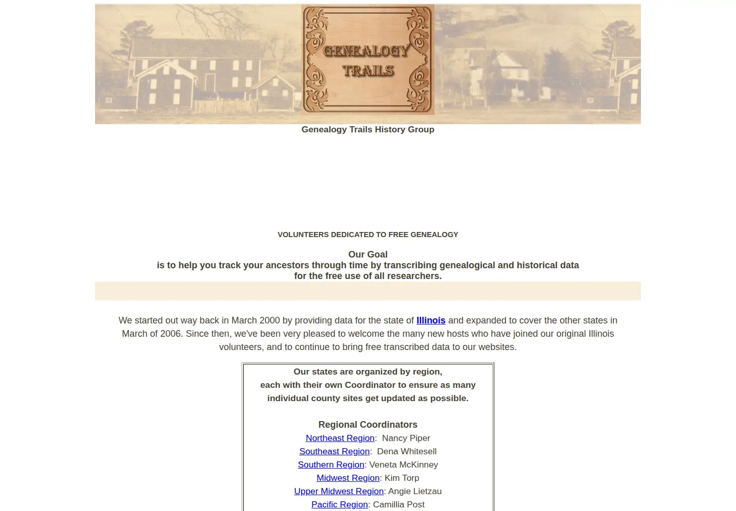 Screenshot of genealogytrails.com