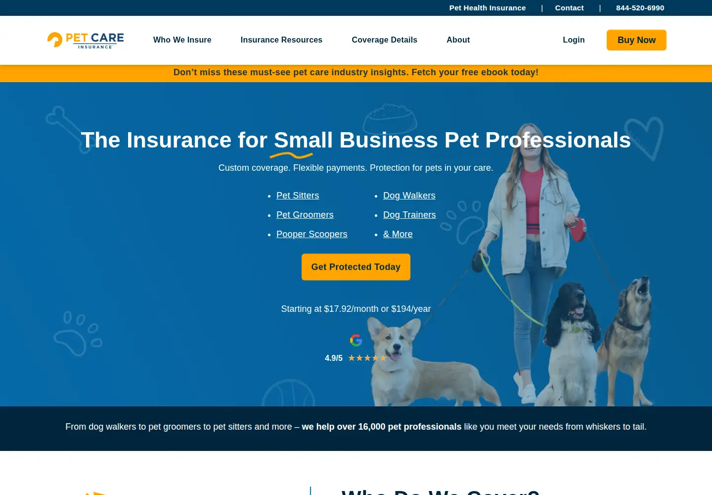 Screenshot of petcareins.com