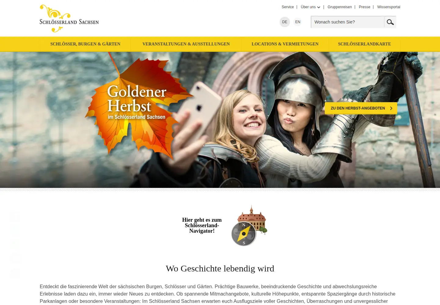 Screenshot of schloesserland-sachsen.de