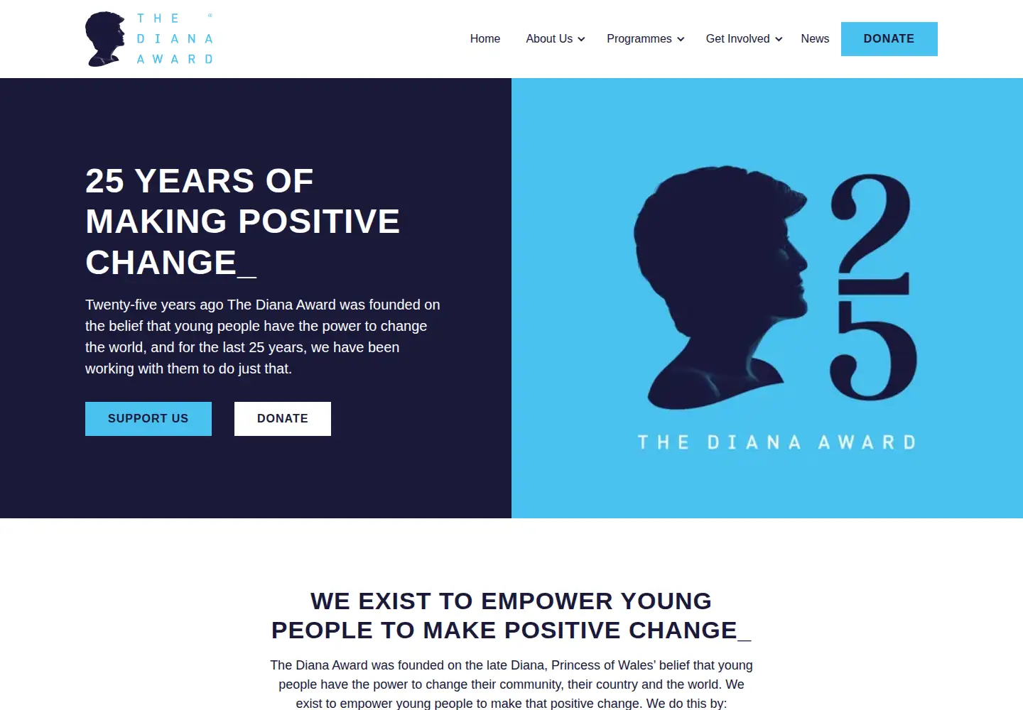 Screenshot of diana-award.org.uk