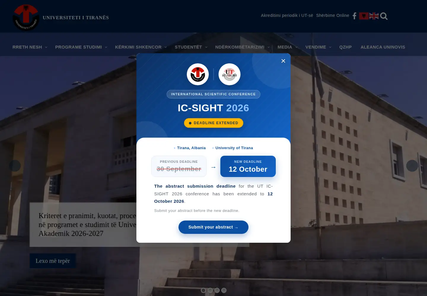Screenshot of unitir.edu.al