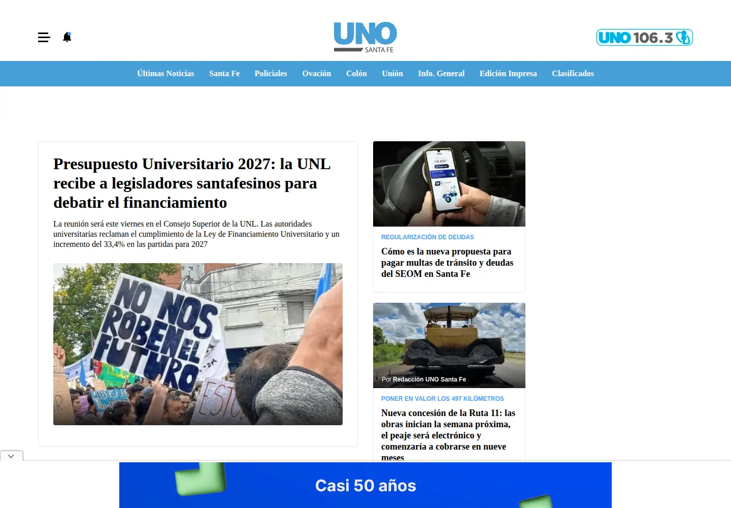 Screenshot of unosantafe.com.ar