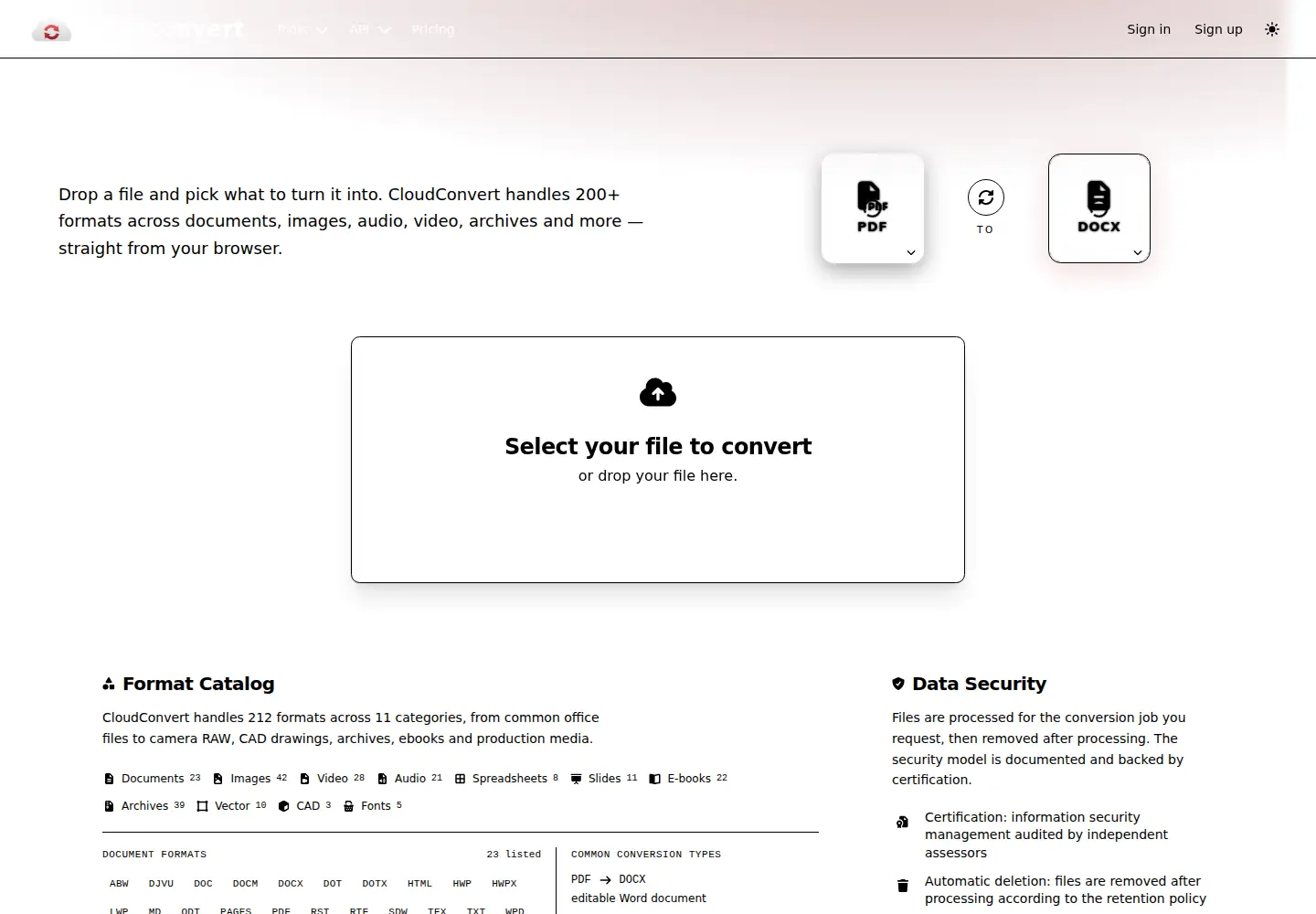 Screenshot of cloudconvert.com