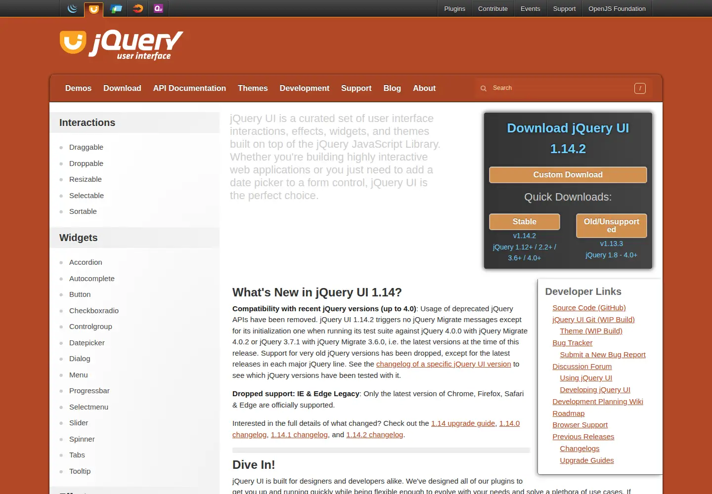 Screenshot of jqueryui.com