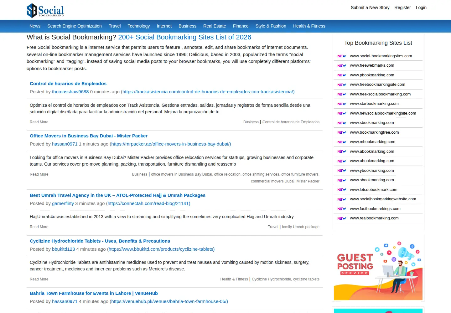 Screenshot of free-socialbookmarking.com