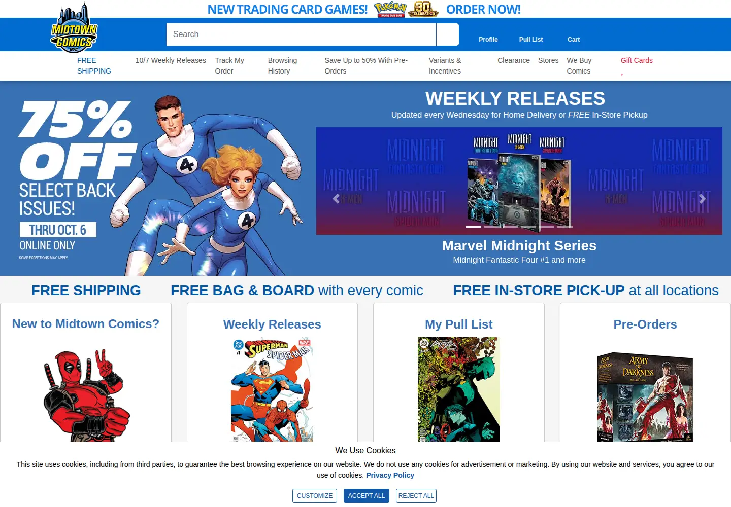 Screenshot of midtowncomics.com