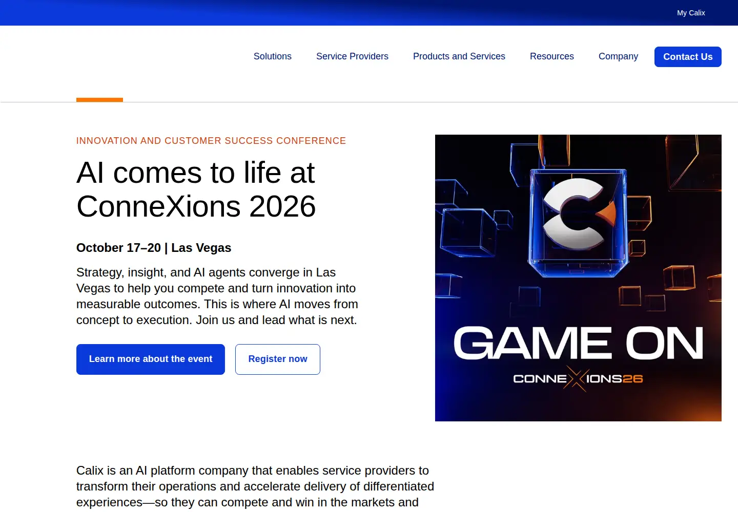 Screenshot of calix.com