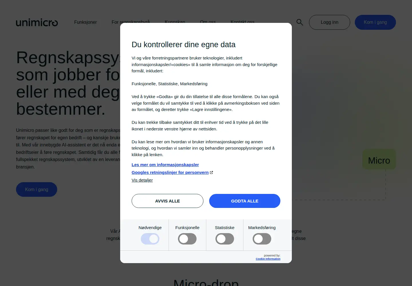 Screenshot of unimicro.no