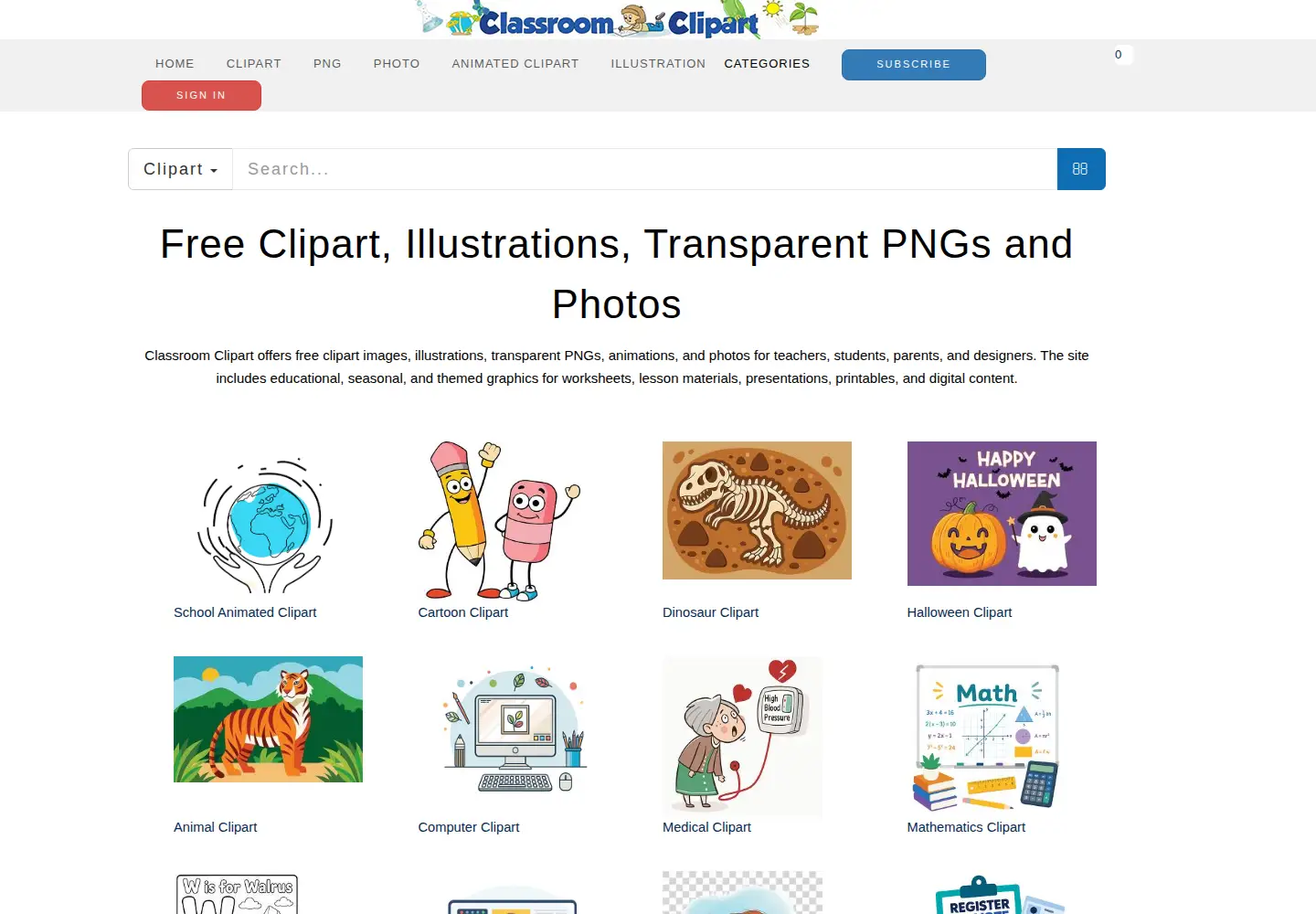 Screenshot of classroomclipart.com