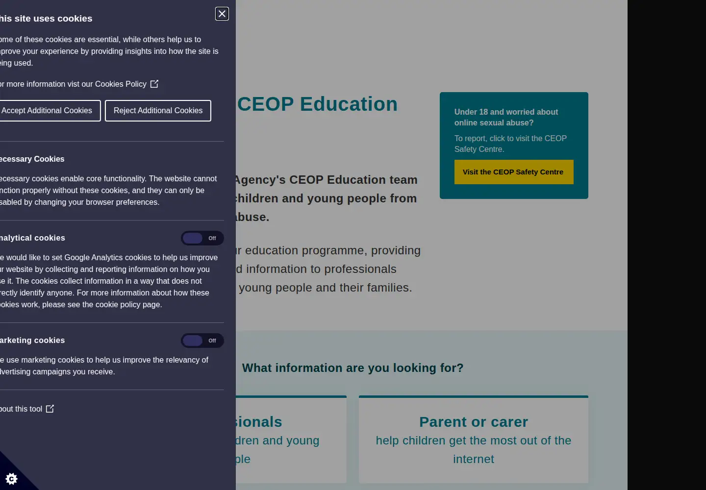 Screenshot of thinkuknow.co.uk