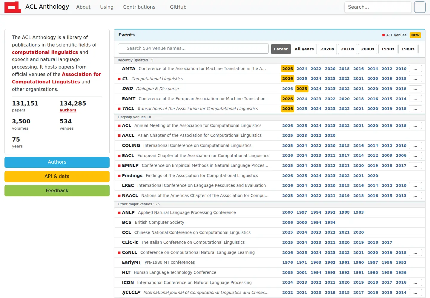 Screenshot of aclanthology.org