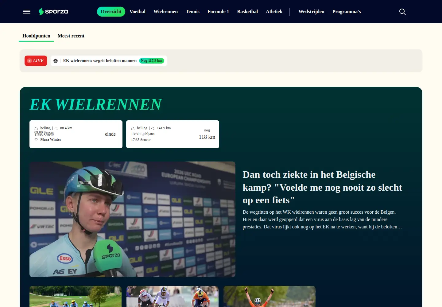 Screenshot of sporza.be