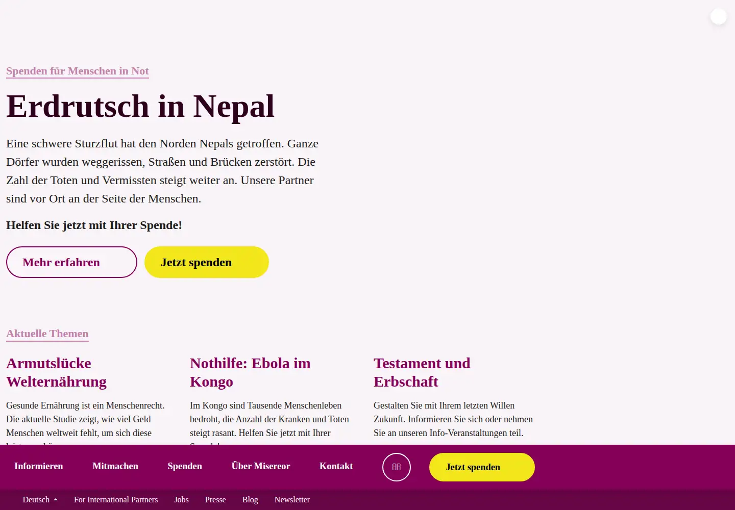 Screenshot of misereor.de