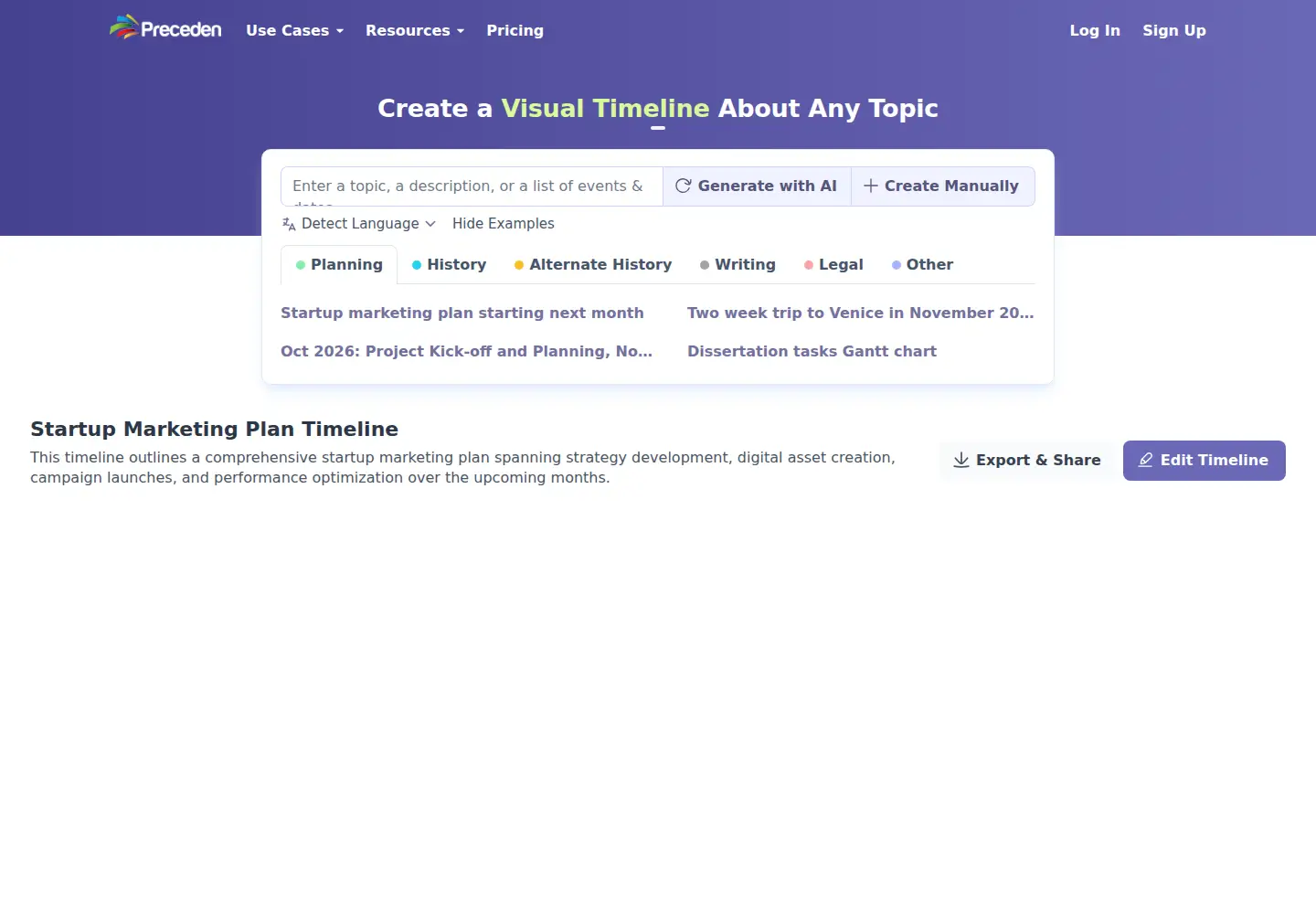 Screenshot of preceden.com