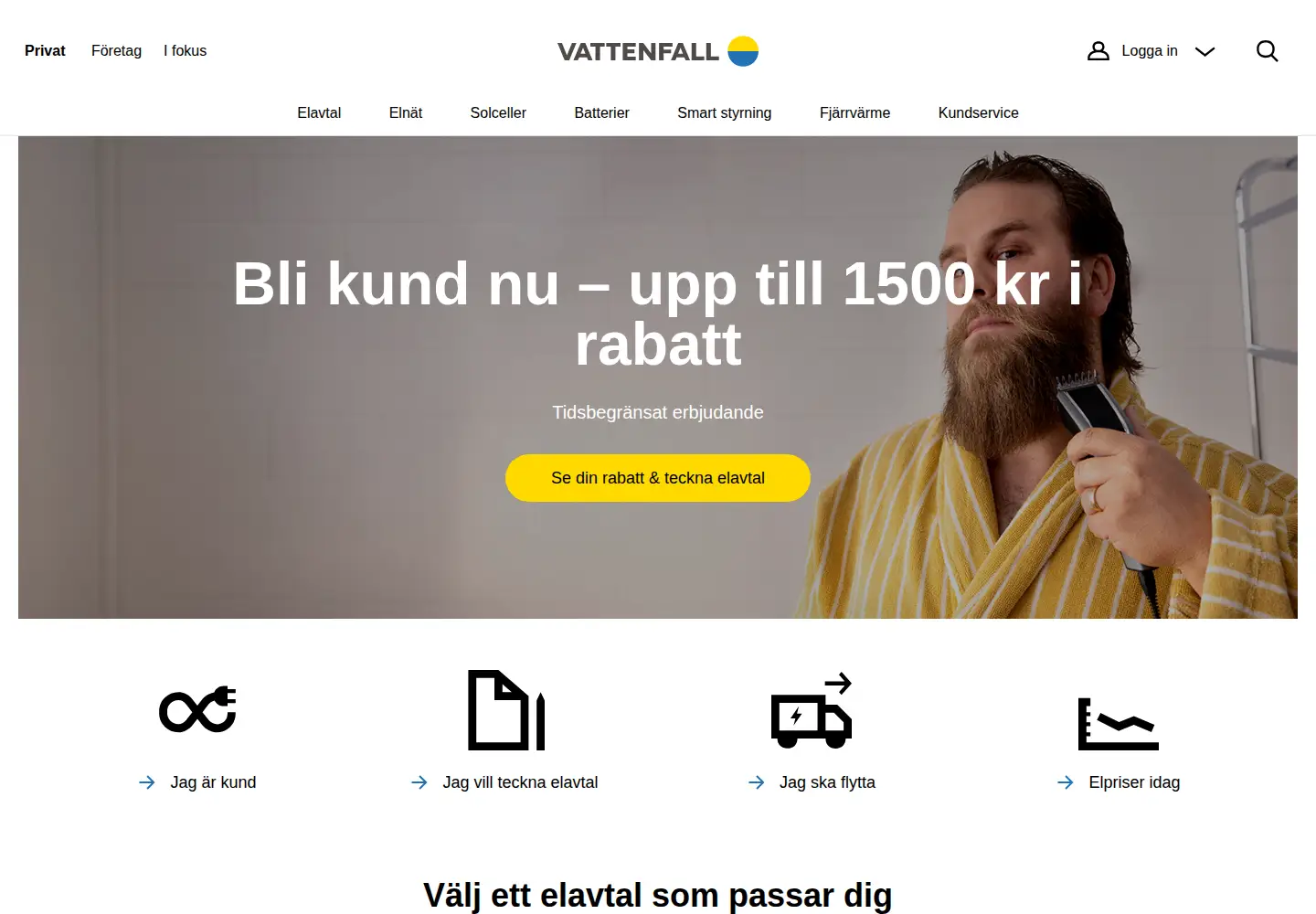 Screenshot of vattenfall.se