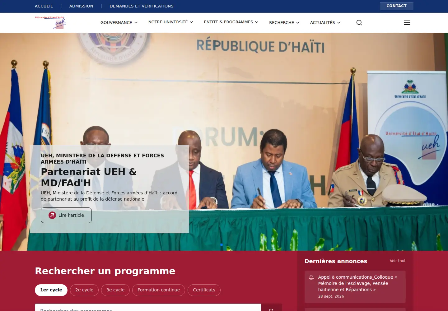 Screenshot of ueh.edu.ht