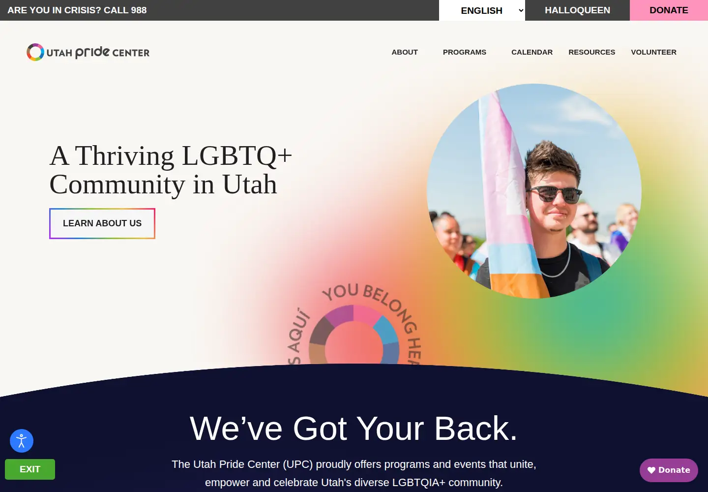 Captured homepage of utahpridecenter.org in the current scan